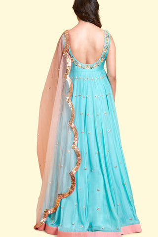 Aqua Anarkali Set