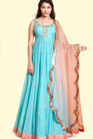 Aqua Anarkali Set