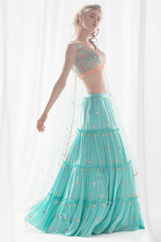 Aqua Frill Lehenga Set