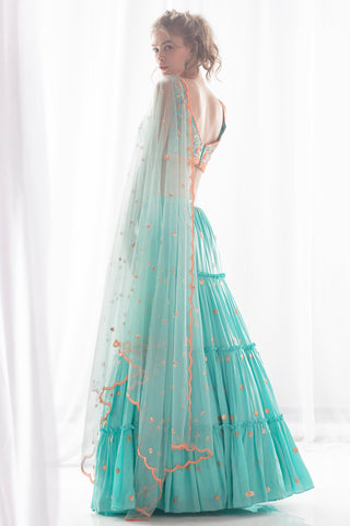 Aqua Frill Lehenga Set