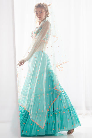 Aqua Frill Lehenga Set