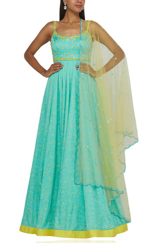 Aqua Strappy Anarkali Set