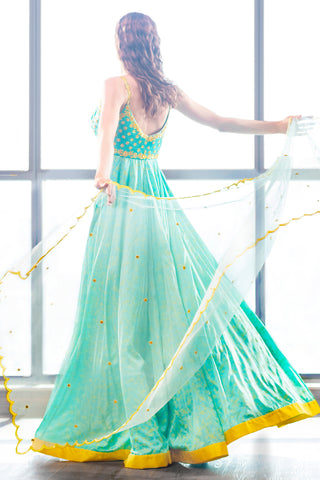Aqua Strappy Anarkali Set