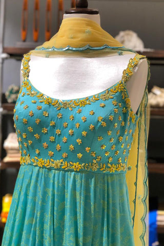 Aqua Strappy Anarkali Set