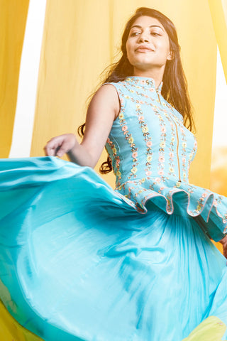 Aqua Peplum Lehenga Set