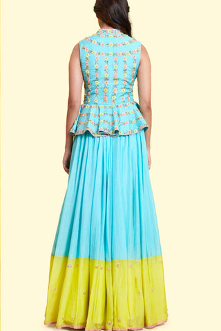 Aqua Peplum Lehenga Set