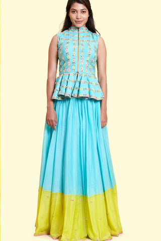Aqua Peplum Lehenga Set