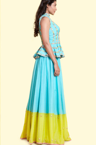 Aqua Peplum Lehenga Set