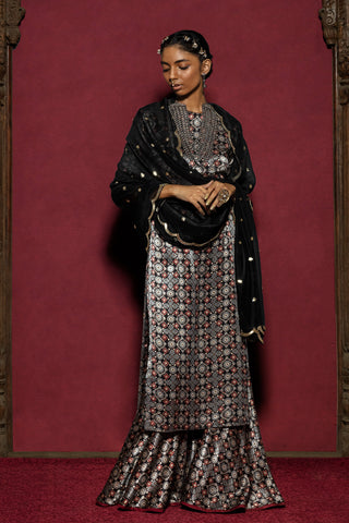 Black Ajrakh Kurta Gharara Set