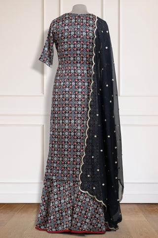 Black Ajrakh Kurta Gharara Set