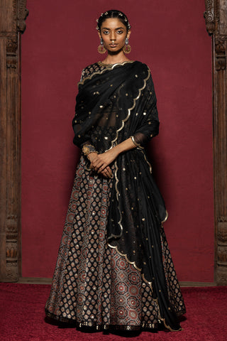 Black Ajrakh Lehenga Set
