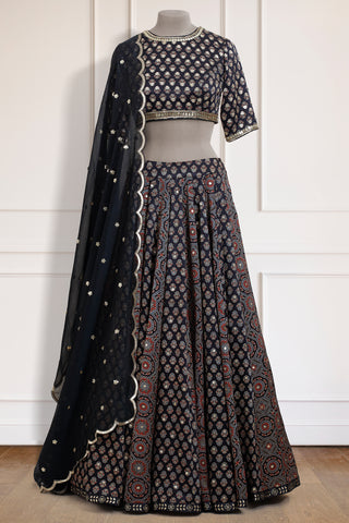 Black Ajrakh Lehenga Set