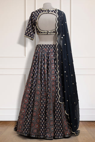 Black Ajrakh Lehenga Set
