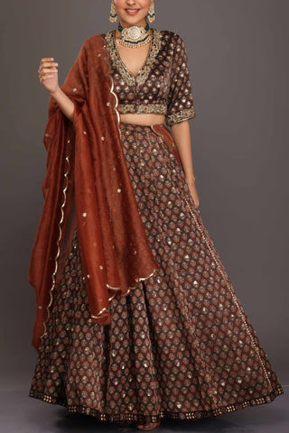 Brown Ajrakh Lehenga Set