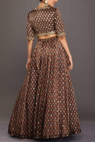Brown Ajrakh Lehenga Set