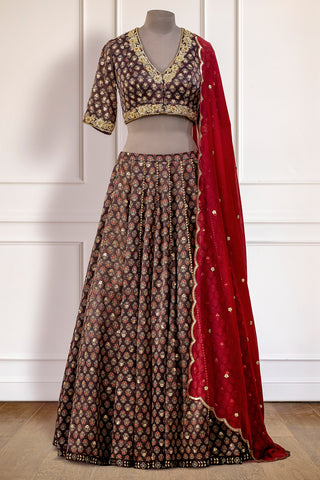 Brown Ajrakh Lehenga Set