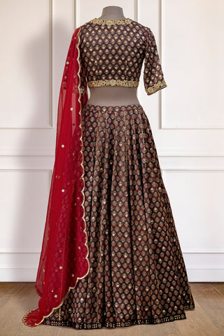 Brown Ajrakh Lehenga Set