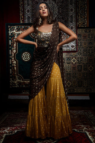 Brown Corset Gharara Set