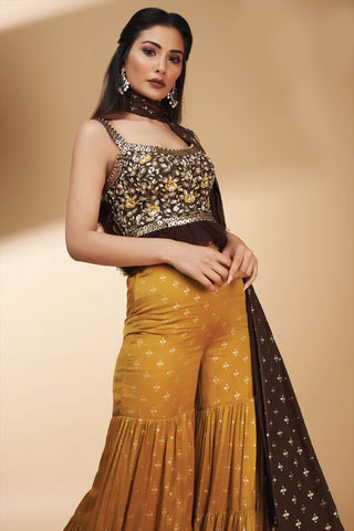 Brown Corset Gharara Set