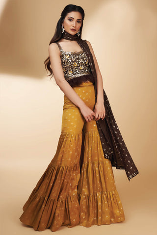 Brown Corset Gharara Set