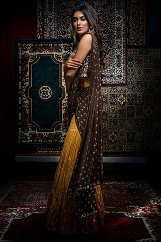 Brown Corset Gharara Set