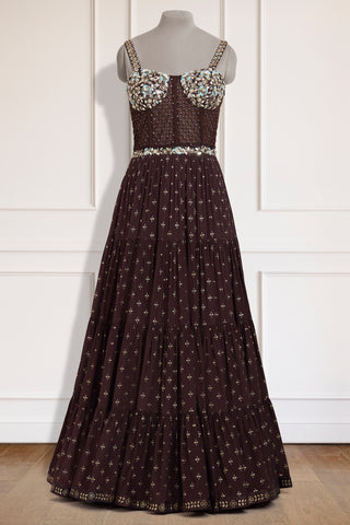 Brown Crepe Anarkali Set