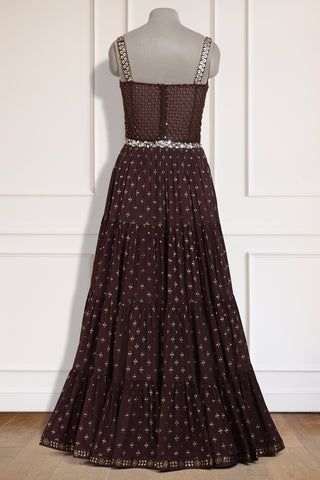 Brown Crepe Anarkali Set