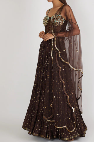Brown Crepe Anarkali Set