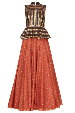 Brown Peplum Lehenga Set