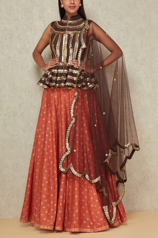 Brown Peplum Lehenga Set