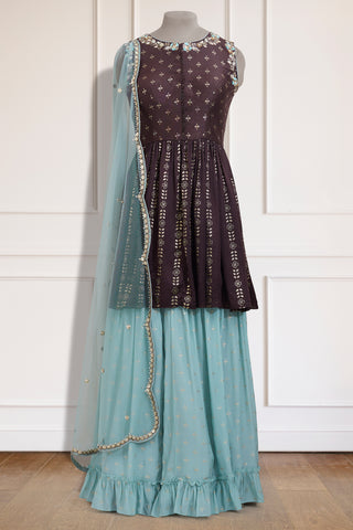 Brown & Mint Kurta Gharara Set