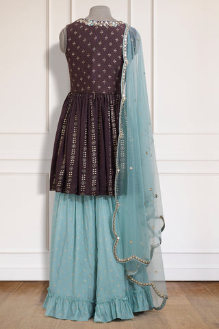 Brown & Mint Kurta Gharara Set