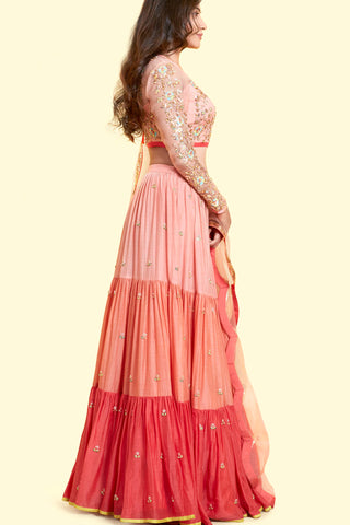 Coral Frill Lehenga Set