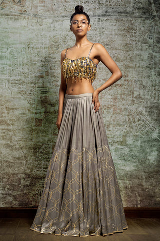Grey Drape Lehenga Set