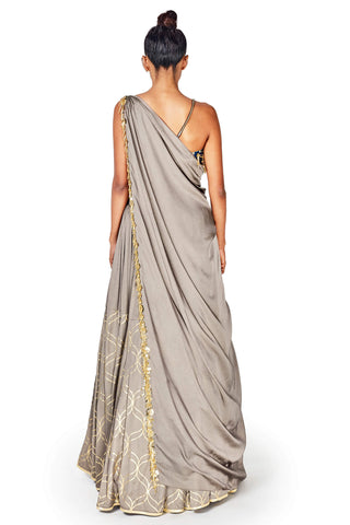 Grey Drape Lehenga Set