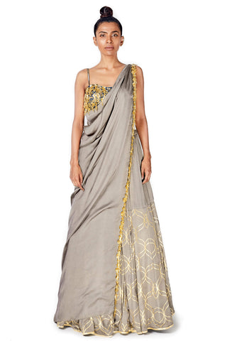 Grey Drape Lehenga Set
