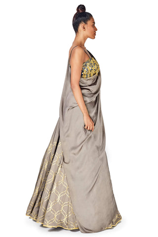 Grey Drape Lehenga Set