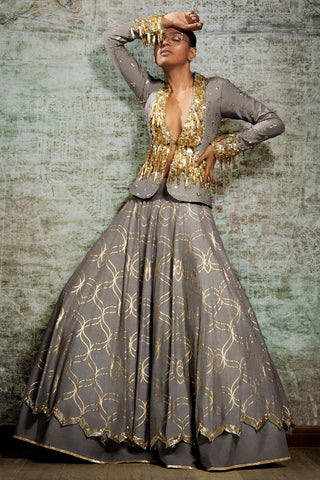 Grey Jacket Lehenga Set