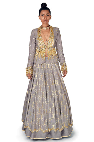 Grey Jacket Lehenga Set