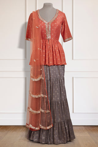 Grey & Orange Gharara Set