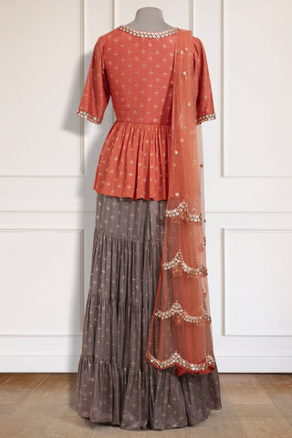 Grey & Orange Gharara Set
