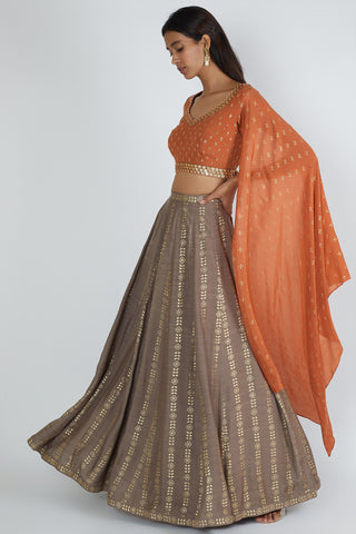Grey & Orange Lehenga Set
