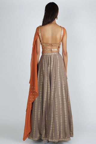 Grey & Orange Lehenga Set