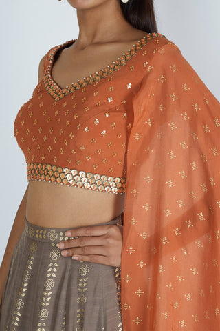 Grey & Orange Lehenga Set