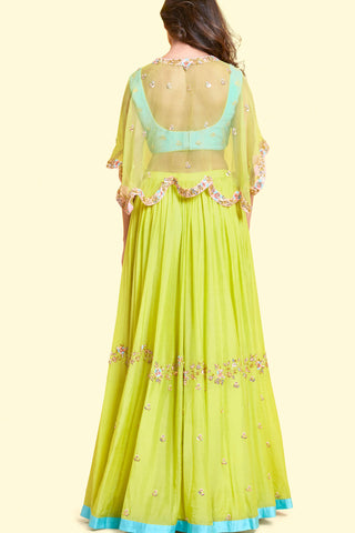 Lime Cape Lehenga Set