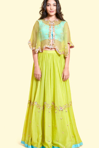 Lime Cape Lehenga Set