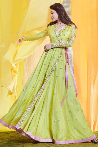 Lime Wrapround Anarkali