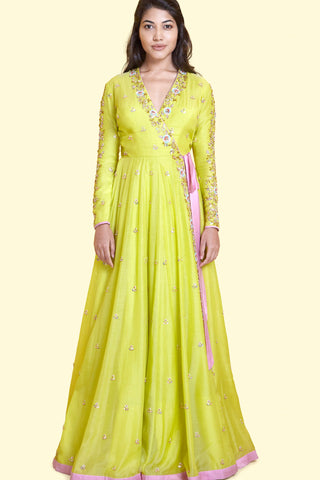 Lime Wrapround Anarkali
