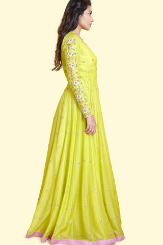 Lime Wrapround Anarkali