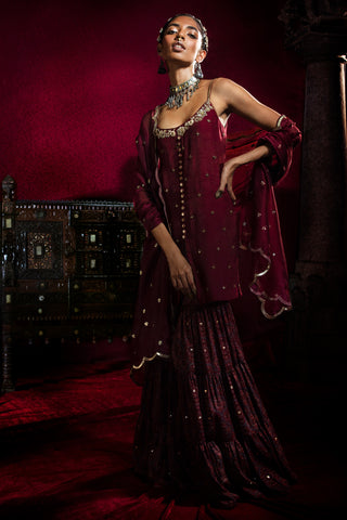 Maroon Ajrakh Kurta Gharara Set